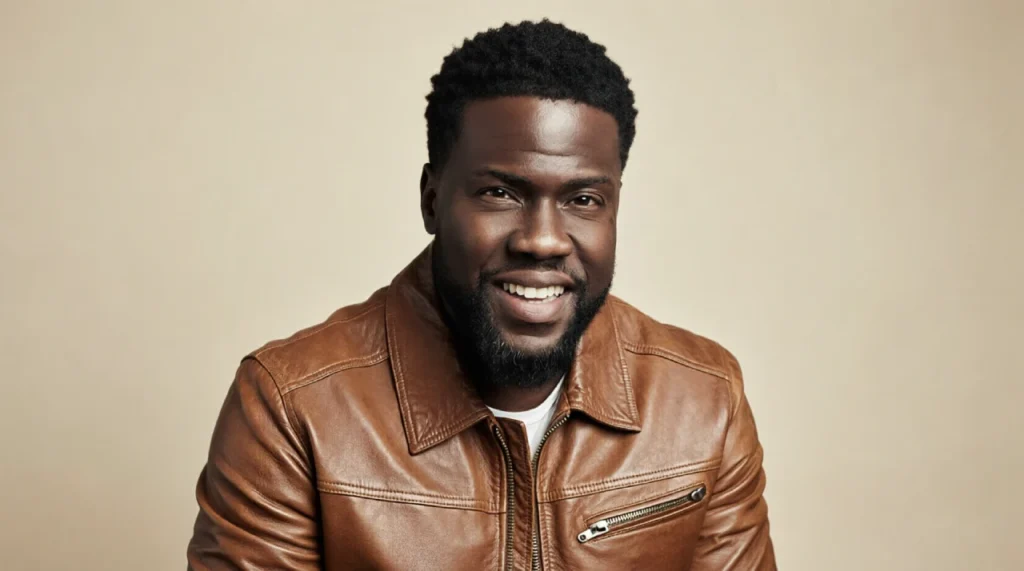 Kevin Hart laughing loudly, wearing a casual suit jacket.