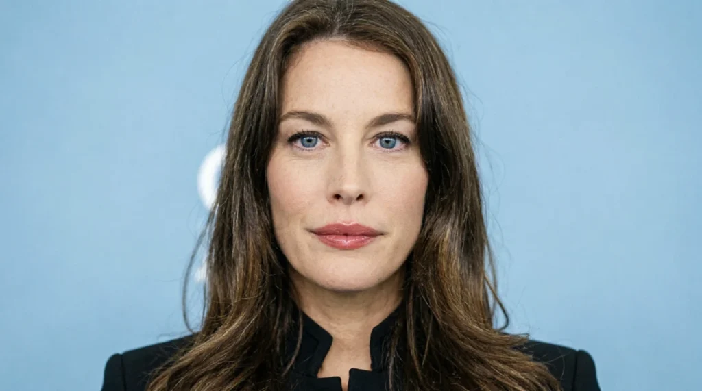 Liv Tyler with dark hair, blue eyes, and a gentle smile.