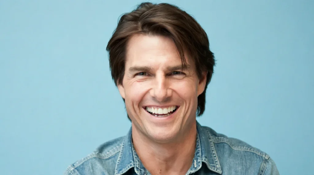 Tom Cruise in a leather jacket with a focused, intense look.
