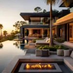 A multi-million dollar celebrity home renovation featuring a modern architectural design, infinity pool, and sunset view.